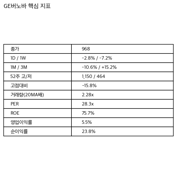 GE버노바 핵심 지표 요약