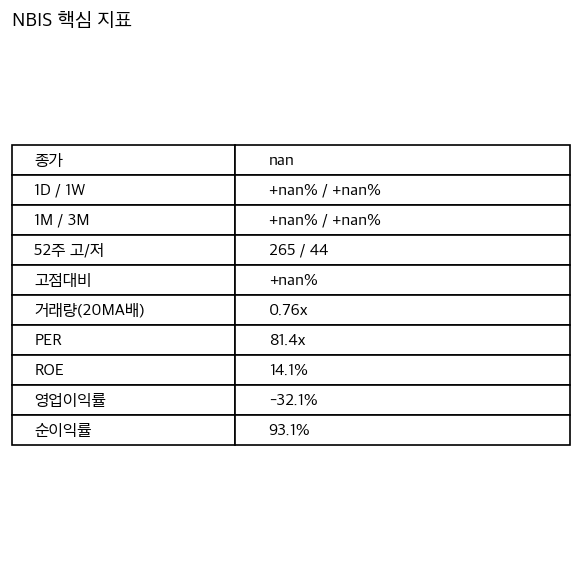 NBIS 핵심 지표 요약