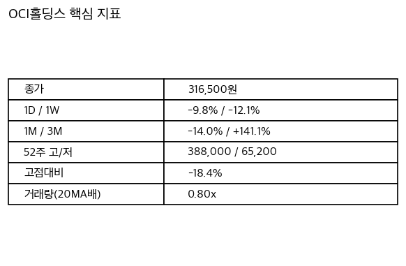 OCI홀딩스 핵심 지표 요약