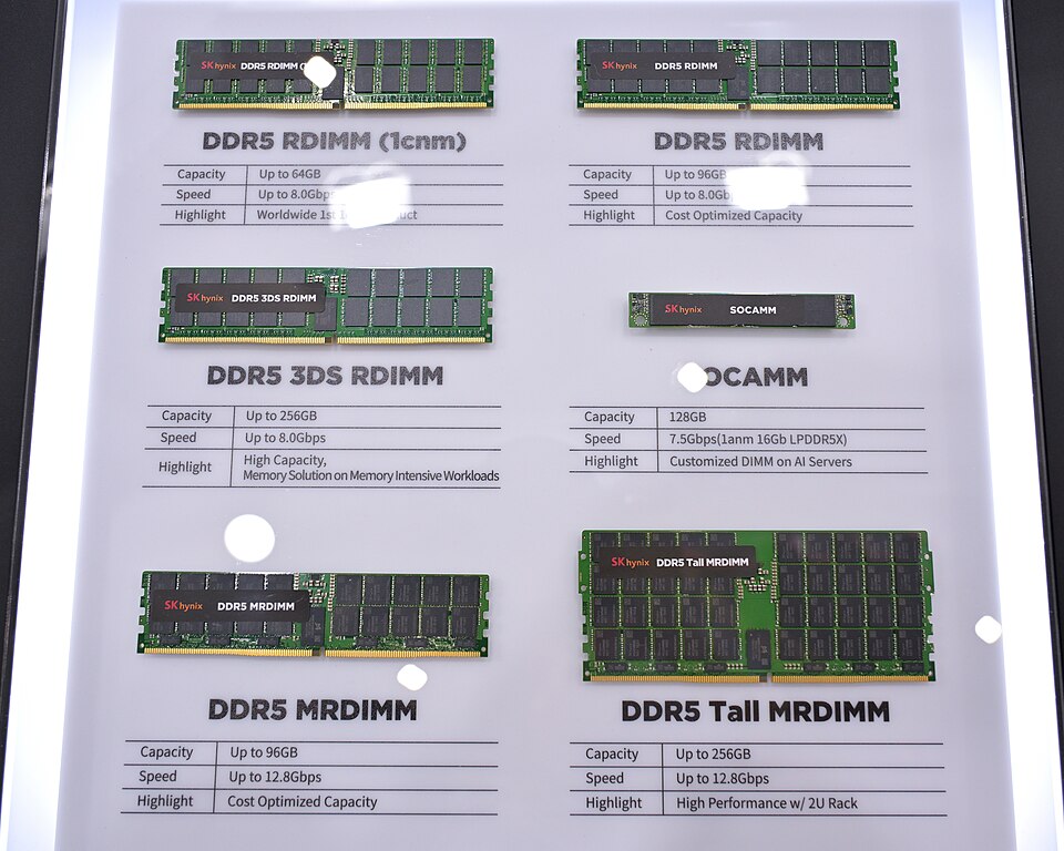 SK하이닉스의 다양한 DDR5 폼팩터 모듈과 각 제품 사양 정보